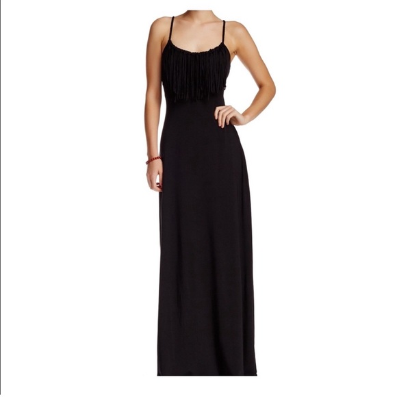 Tart Collections Bernice Fringed Stretch-Modal Maxi Dress in (BLACK) (XS) - Picture 3 of 12